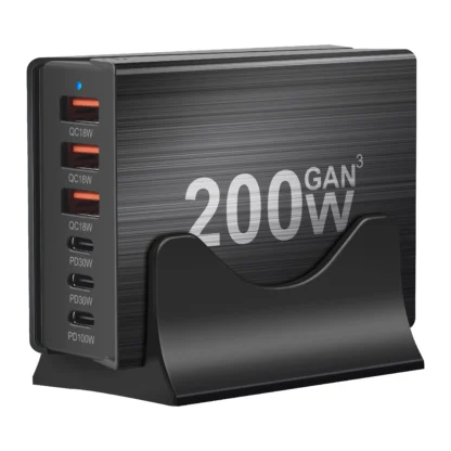 New 200W 6-Port GaN USB C Charger Quick Charge QC PD 3.0 USB C Type C Fast USB Charger, For iPhone 15 14 13 12 Pro