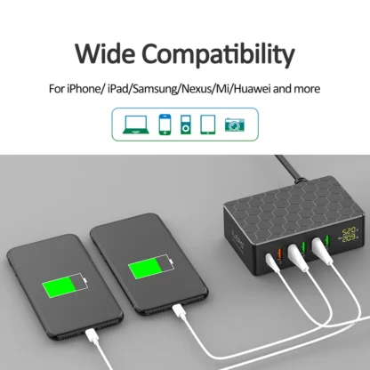USB Charger 6 Ports HUB 65W Universal Wall Desktop Fast Charging Station Dock for Mobile Phone Power Adapter with LED Displayer - Image 3