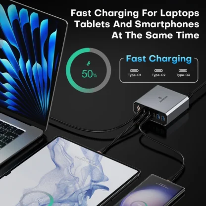 ASOMETECH 140W GaN USB Type C Fast Charger Multiple Ports QC4.0 PD Quick Charger For Macbook Laptop Tablet iPhone 14 Samsung S23 - Image 5