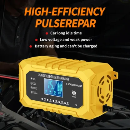 UK Plug Smart Car Battery Charger 12V15A/24V8A LCD Display Pulse Repair for AGM Gel Wet Lead Acid Lithium Batteries - Image 3