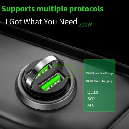 Dual USB Mini Pull Ring Car Charger 200W Fast Charging Phone convenient Charger Adapter for iPhone Huawei Xiaomi Samsung QC 3.0 - Image 2