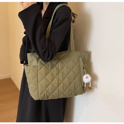 Fashion New Ins Cotton Clothing Bag for Women New Diamond Grid Large Capacity Hand-held Tote Bag Commuting Shopping Shoulder Bag - Image 30