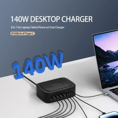 140W 8-Port Multi USB Charger QC3.0 PPS USB C Fast Charger Station For MacBook Laptop Pro Phone iPhone 14 13 Cellphone Charger - Image 2