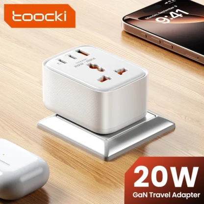 Toocki 20W Fast Charging Travel Adapter 4-in-1 Universal AC Outlet GaN USB Charger Multi Socket DE UK US IN Plug For Home Travel