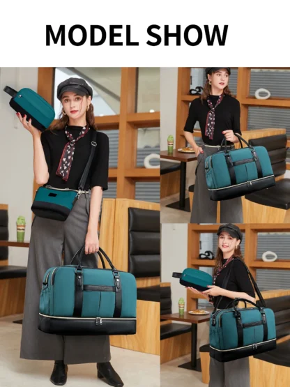 Large Capacity Travel Bag Handbag Tote Travel Bag Shoulder Weekend Bag with Shoe Compartment Breathable Travel Night Bags - Image 17