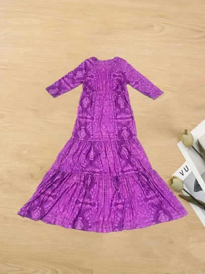 plus-size European and American cross-border  bohemian cropped sleeve high-waisted V-neck printed dress - Image 9