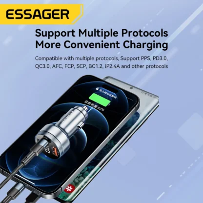 Essager 80W Car Charger USB Type C PD Fast Charging Phone Quick Charge for iPhone 14 13 Huawei Xiaomi Samsung iPad Laptop Tablet - Image 3