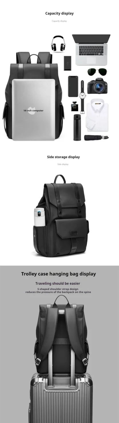 XOKY Fashion Business Backpack Men Travel Waterproof Backpack Expandable Backpack Large Capacity  Bag 2301 - Image 9