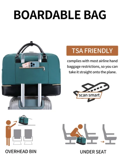 Large Capacity Travel Bag Handbag Tote Travel Bag Shoulder Weekend Bag with Shoe Compartment Breathable Travel Night Bags - Image 16