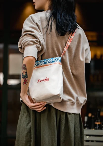 Maden Vintage Ethnic Elements Canvas Bucket Bag Niche Reversible One-Shoulder Crossbody Cotton Commuting Bag for Women - Image 17