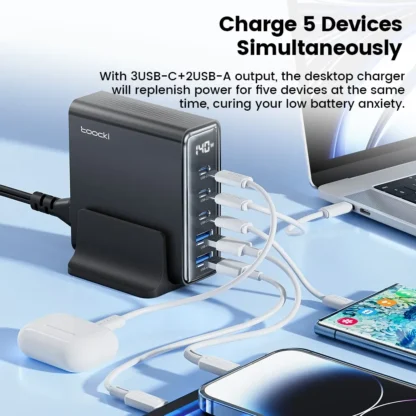 Toocki 140W GaN USB Charger 5in1 Desktop Fast Charge USB Type C Charger LED Display Charger For iPhone Xiaomi Smartphone Laptop - Image 5