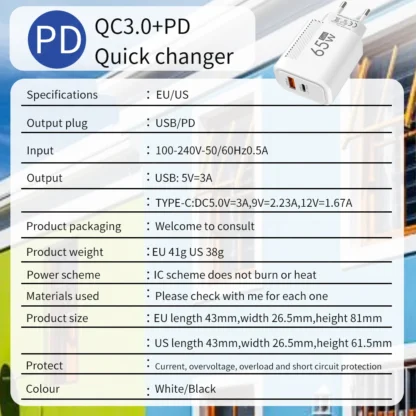 65W GaN USB Fast Charger Quick Charge3.0 PD Type C Wall Charger For iPhone 15 14 Samsung Xiaomi Huawei USB C Phone Power Adapter - Image 16