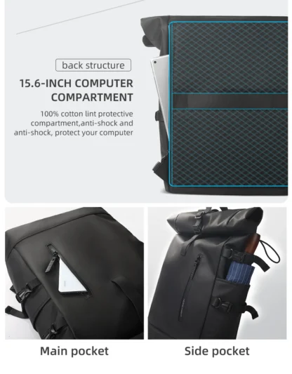 HK Expandable Travel Backpack Men Large Capacity Waterproof 15.6” Laptop Bag Hiking Rucksack Cycling Daypack Bag with USB Port - Image 20