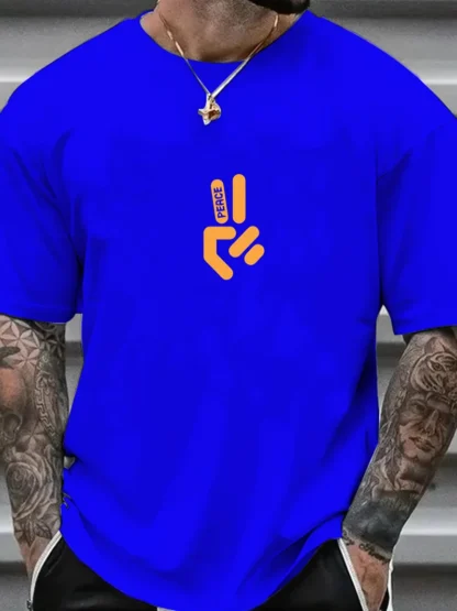 Camiseta de manga corta con cuello redondo y estampado de letras 100% algodón de talla grande informal de verano para hombre - Image 3