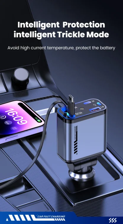 120W Retractable Car Charger Fast Charging USB Type C Car Phone Charger Adapter With USBC Cable For Iphone Xiaomi Huawei Samsung - Image 13
