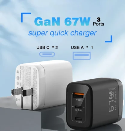 GaN 67W Quick charger type c pd 65w Super fast charger USB C and USB A 3 Ports with QC 4.0 3.0 for Samsung iPhone 15 Pro Laptop - Image 9
