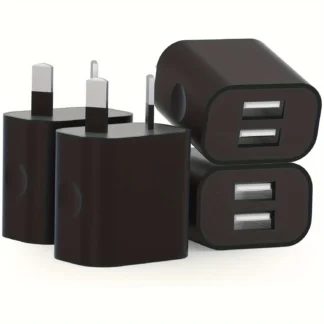 4pcs Black Dual USB Power Adapter AU Plug Wall Plug 5V Charger 2-Port Aus USB Plug 5V/2.1A Adapter For iPhone Pad For Samsung