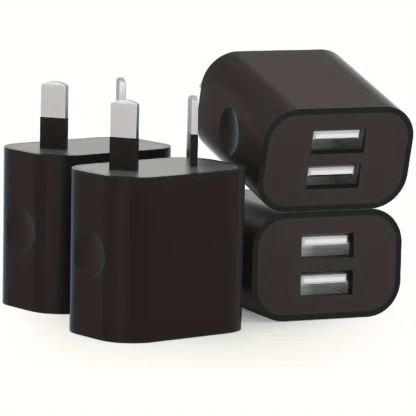4pcs Black Dual USB Power Adapter AU Plug Wall Plug 5V Charger 2-Port Aus USB Plug 5V/2.1A Adapter For iPhone Pad For Samsung