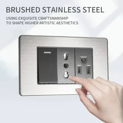 118 US Mexico Grey Stainless Steel Brushed 2way Electrical Light Switch Home Wall Socket Plug Double USB Type-C Power Outlet - Image 2