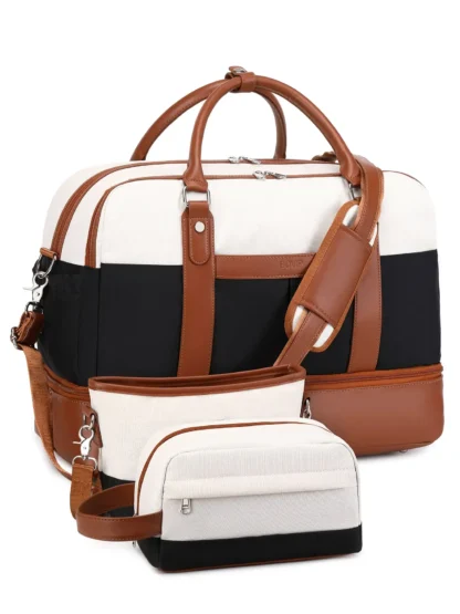 Large Capacity Travel Bag Handbag Tote Travel Bag Shoulder Weekend Bag with Shoe Compartment Breathable Travel Night Bags - Image 11