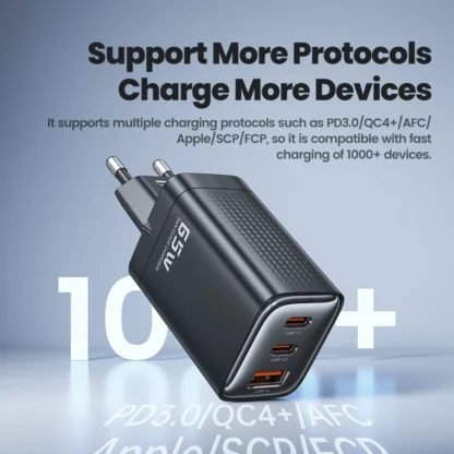 Toocki 65W Gan Charger USB Type C Three Port Fast Charging PD3.0 QC4.0 For iPhone 16 15 Samsung Galaxy23 Huawei - Image 6