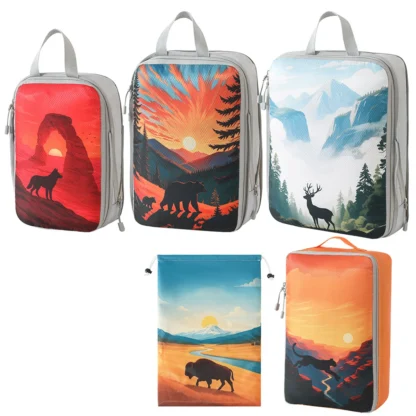 5pcs tropical printed compressed lightweight travel clothing storage bag suit, space-saving travel necessities accessories - Image 3