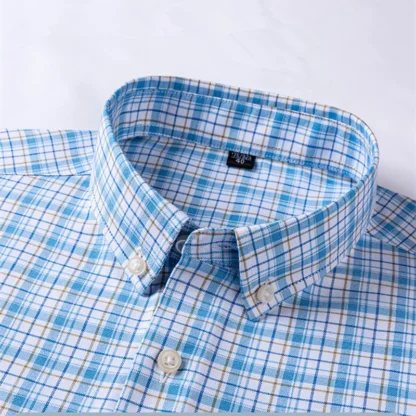 2025 Men's 100% Cotton Summer Stripe Shirts Short Sleeve Oxford Plaid Fashion Casual Slim Fit Comfortable High Quality Office - Image 5