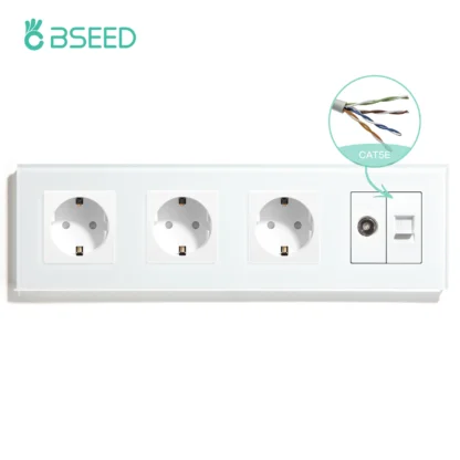 BSEED Single TV CAT5 Internet Socket Double EU Power Socket Triple Germany  With RJ45 Television Wall Sockets Glass Frame - Image 8