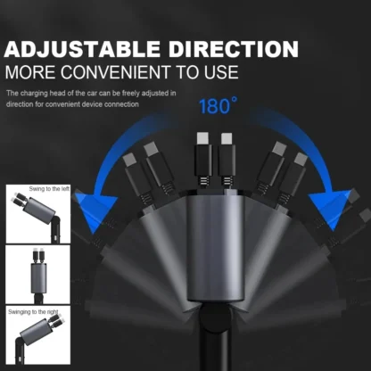 4 in 1 120W Car Charger Retractable Car Cigarette Lighter Adapter USB Type C Fast Charger Cable For IPhone Xiaomi Huawei Samsung - Image 4