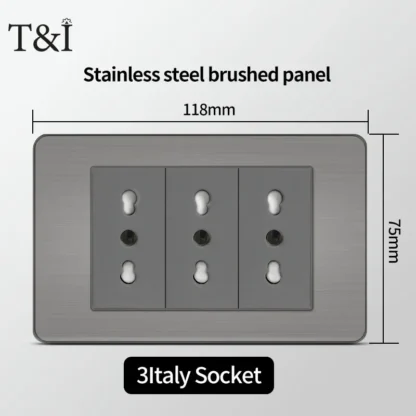 118 US Mexico Grey Stainless Steel Brushed 2way Electrical Light Switch Home Wall Socket Plug Double USB Type-C Power Outlet - Image 12