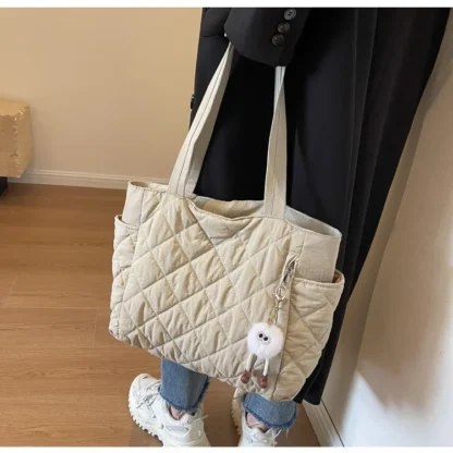 Fashion New Ins Cotton Clothing Bag for Women New Diamond Grid Large Capacity Hand-held Tote Bag Commuting Shopping Shoulder Bag - Image 21