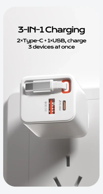 65W PD GaN Fast Charger With Retractable USB C Charging Cable For iPhone 16 15 Samsung Xiaomi Laptop Pad Type C Wall Adapter - Image 11