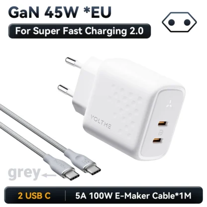 VOLTME USB Charger PD QC 3.0 Fast Charger Quick Charger PD 45W GaN Dual USB C Charger For iPhone Samsung S23 S21 Laptop Tablet - Image 8