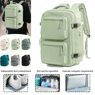 15inch Laptop Travel Backpack Recognized by Yijie Airlines Company, with Laptop Protective Bag, Adjustable Shoulder Strap, Trolley Protective Cover and USB Charging Port, Large Capacity, Can Hold Boarding Luggage, Multi-Compartment Storage, with College Student Standard, College Student Bag, Modern