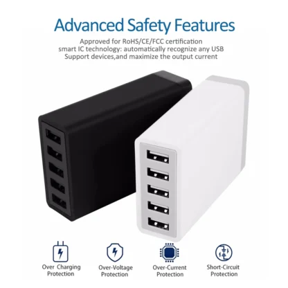 5 Ports USB Charger Desktop Charging Station 40W Smart Charger Adapter for Smart Phone iPhone 15 14 Samsung S23 S22 Xiaomi - Image 5