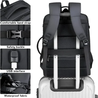 40LExpandable USB Travel Backpack, Flight Approved Carry on Bags for Airplanes,Water Resistant Durable 17-inch backpack men - Image 4