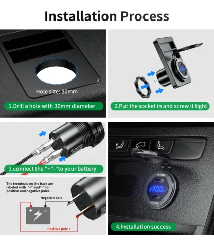 90W Quick Charge Car Charger PD Port Fast Charging Switch ON/OFF Phone Charger LED Display Power Adapter 12V 24V for Car Boat RV - Image 18