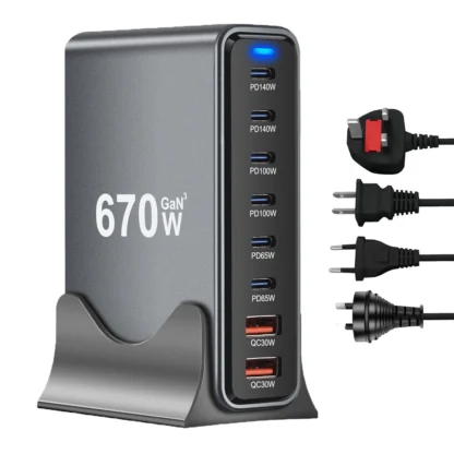 670W GaN Charger 6 In 1 Desktop Charging Station 140W PD3.1 PD USB Charger For MacBook iPhone Samsung Huawei Xiaomi Fast Charger - Image 14