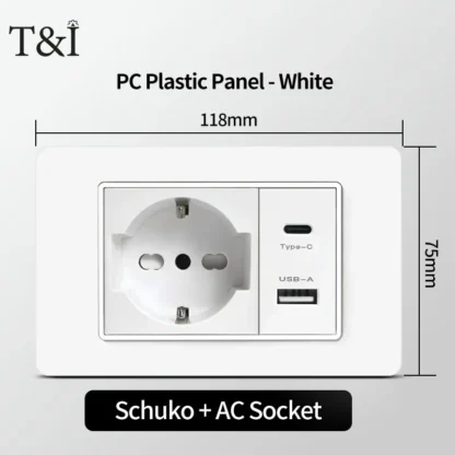 118 PC plastic panelBrazil Mexico Universal USB Type-C 20W Fast Charging Wall Outlet Plug PC Panel Electric Light Switch Office - Image 25