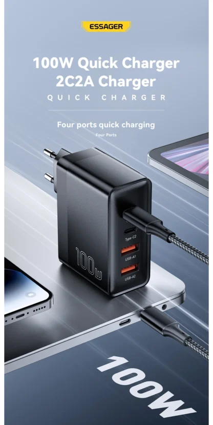 Essager 100W GaN USB Type C Caricabatterie PD QC Quick Charge 4.0 3.0 Type C Ricarica Rapida Per iPhone 14 13 12 Xiaomi Macbook - Image 15