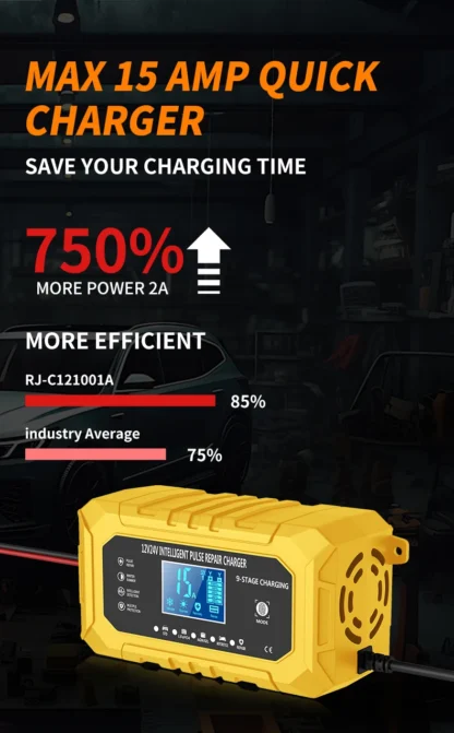 UK Plug Smart Car Battery Charger 12V15A/24V8A LCD Display Pulse Repair for AGM Gel Wet Lead Acid Lithium Batteries - Image 18