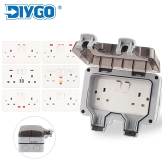 IP66 Waterproof Outdoor Box Wall Socket 13A Double Switch Power Outlet Universal / UK With USB Charging Port DIY GO