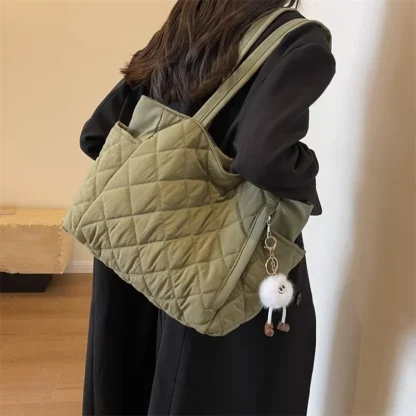 Fashion New Ins Cotton Clothing Bag for Women New Diamond Grid Large Capacity Hand-held Tote Bag Commuting Shopping Shoulder Bag - Image 3