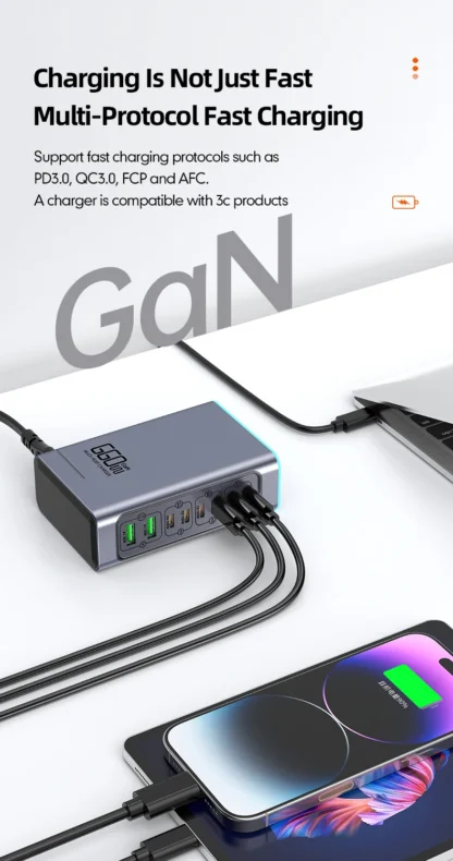 660W GaN Charger USB C Fast Desktop 8-port USB Type C PD Charger Fast Charge 3.0 USB Type C Fast Charger for iPhone16 15 Samsung - Image 11