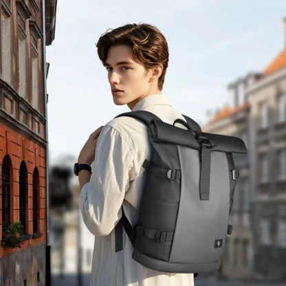 HK Waterproof Roll-Top Backpack for Men Large Capacity Expandable 17 Inch Laptop Bag Leisure Travel Backpack Hiking Camping Bags - Image 3