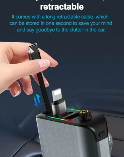 Retractable Car Charger With Starlight, 4 In 1 USB C For IPhone And Android Car Charger Fast Charging, - Image 17
