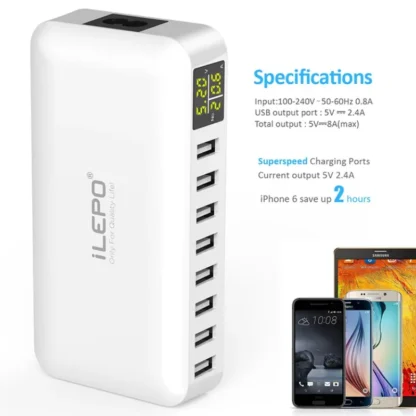 8 Ports USB Charger 40W 8A LCD Display Multi Port USB Hub Fast Charging Wall Charger Power Adapter for iPhone Xiaomi Huawei - Image 4