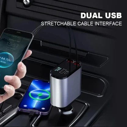 4 in 1 120W Car Charger Retractable Car Cigarette Lighter Adapter USB Type C Fast Charger Cable For IPhone Xiaomi Huawei Samsung - Image 5