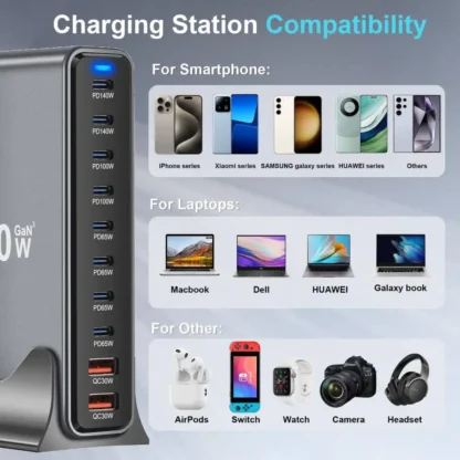 New 800W GaN USB C Charger 10-port USB Type C PD Fast Charging Station PD3.1 Adapters for iPhone 16 15 14 Samsung Xiaomi Huawei - Image 5