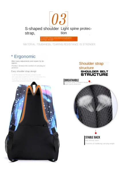 Ronaldo print student schoolbag 3-piece set youth backpack pencil case shoulder bag set - Image 34
